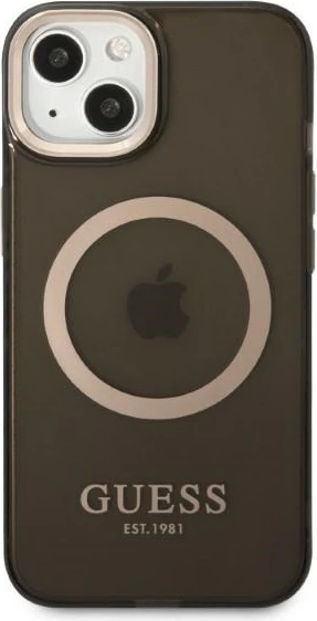 Mbështjellës Guess Gold Outline Translucent MagSafe për iPhone 13, i zi