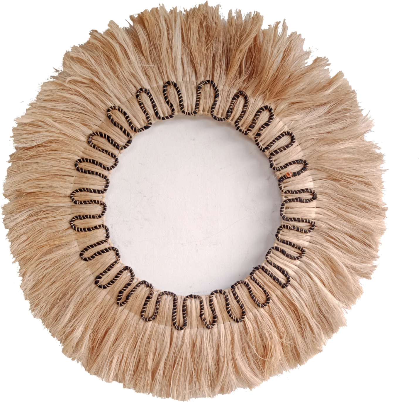 Pasqyrë e rrumbullakët me kornizë prej fibrave abaka, ngjyrë natyrale dhe e zezë, Φ100cm, FH7749