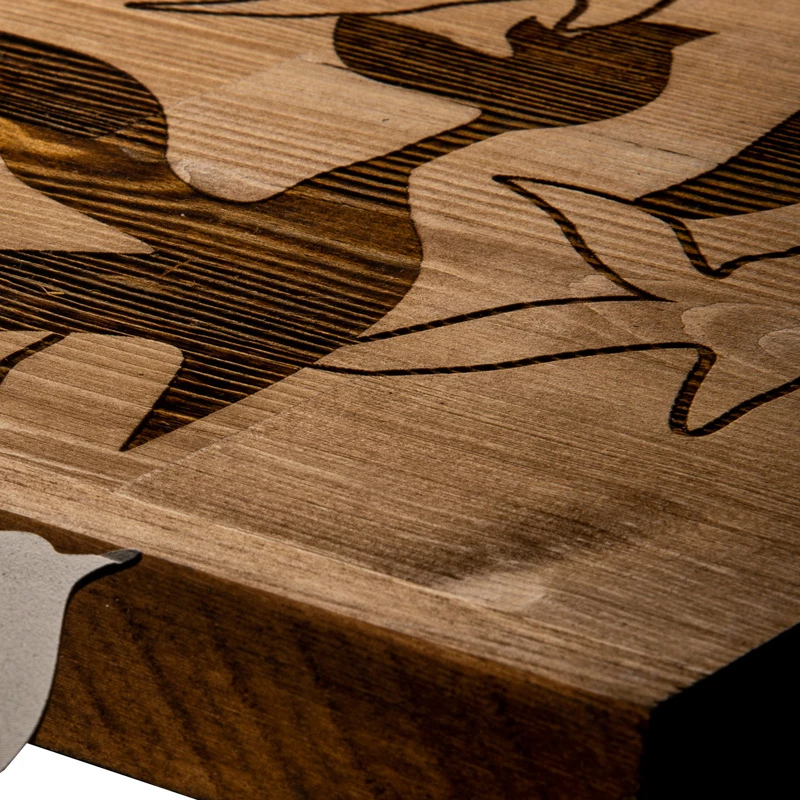 Dekor muri Excore, dru pishe natyrale, metal i zi, 111x3x25cm