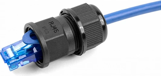 Kupler RJ45 DeLOCK feed-through, IP67, i papërshkueshëm nga uji dhe pluhuri, 38.5 mm, i zi
