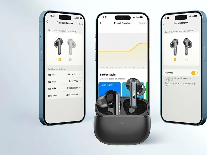 Kufje EarFun Air2 (TW210B) TWS Bluetooth 5.3, LDAC/Hi-Res, IPX7, zezë, set me kuti karikimi