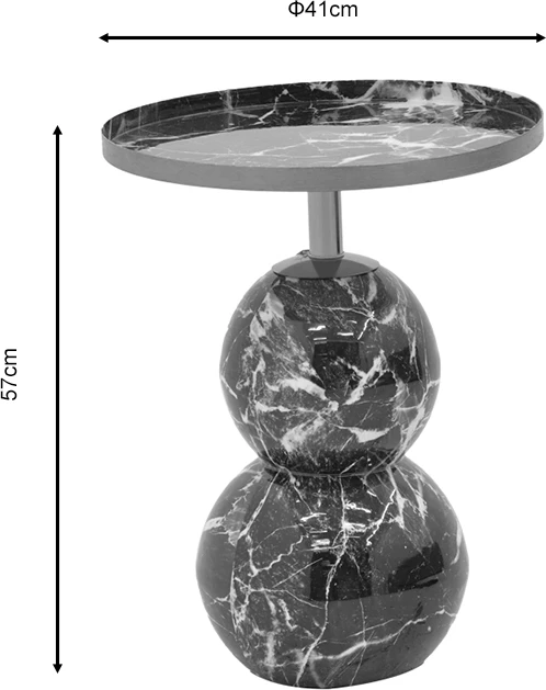 Tavolinë anësore, mermer i zi, metal i artë, D41x57cm