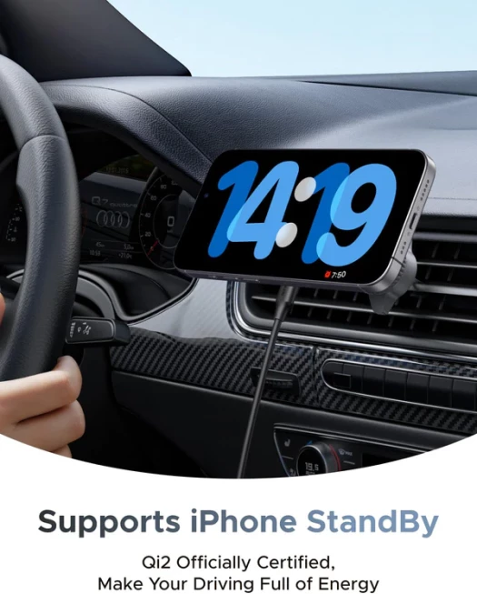 Mbajtëse makine me karikues wireless UGREEN MagFlow 55967, Qi2 25W