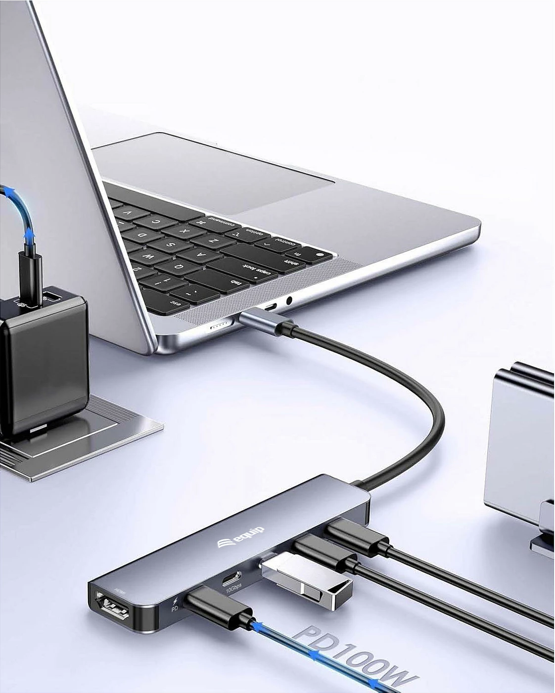 Adapter multifunksional USB-C EQUIP 133499, 6-në-1, HDMI 4K/60Hz, 100W PD, 10Gbps, Gri