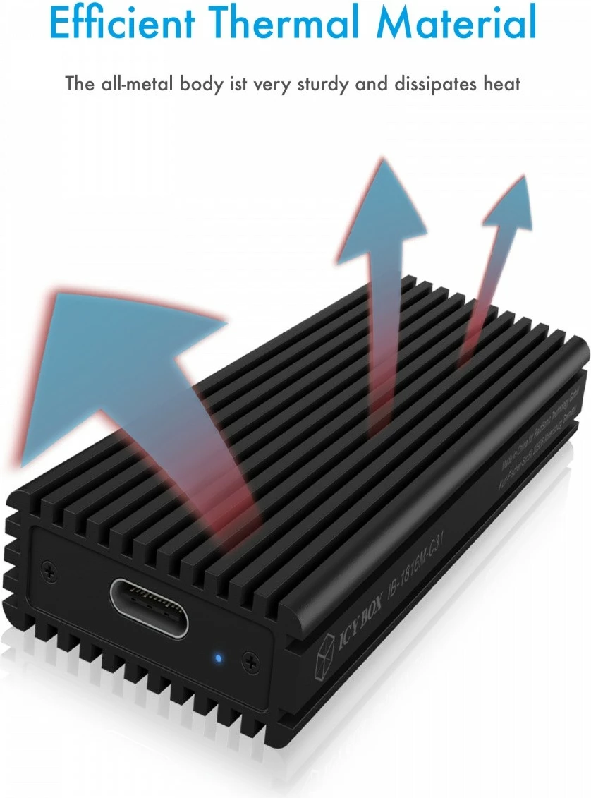 Kasë IcyBox IB-1816M-C31 për NVMe M.2, USB 3.1, Alumini, E zezë