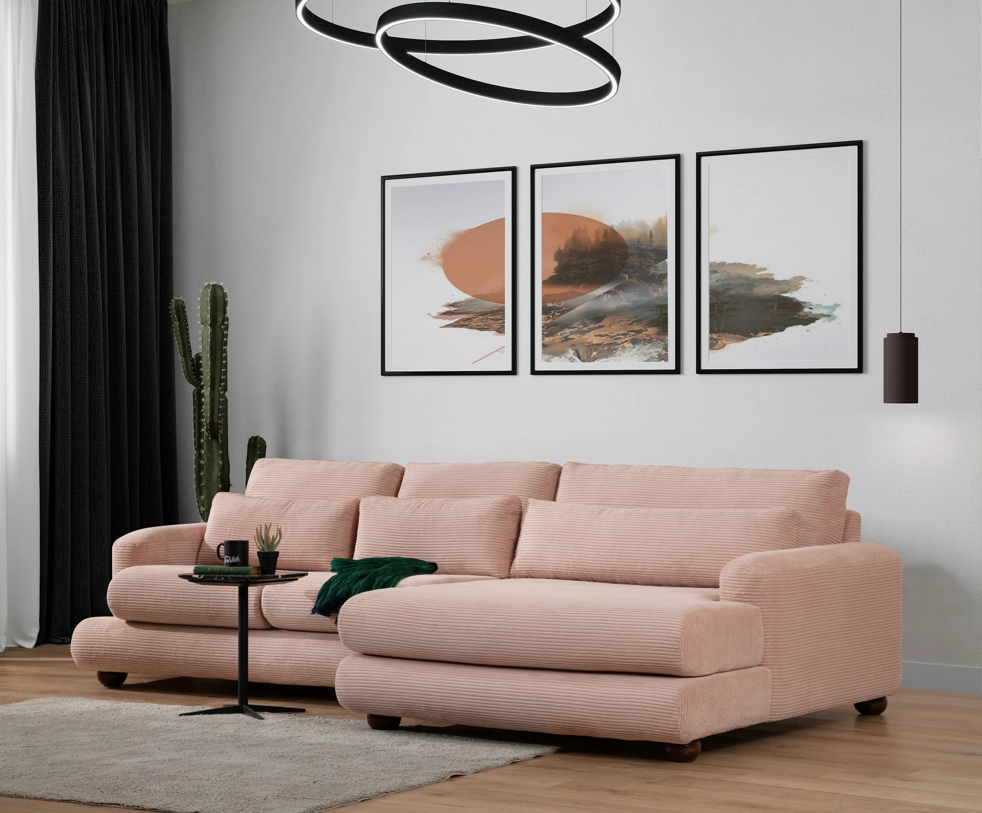 Këndare Atelier del Sofa, këndore e djathtë, ngjyrë rozë, River Corner (L2-Chl)