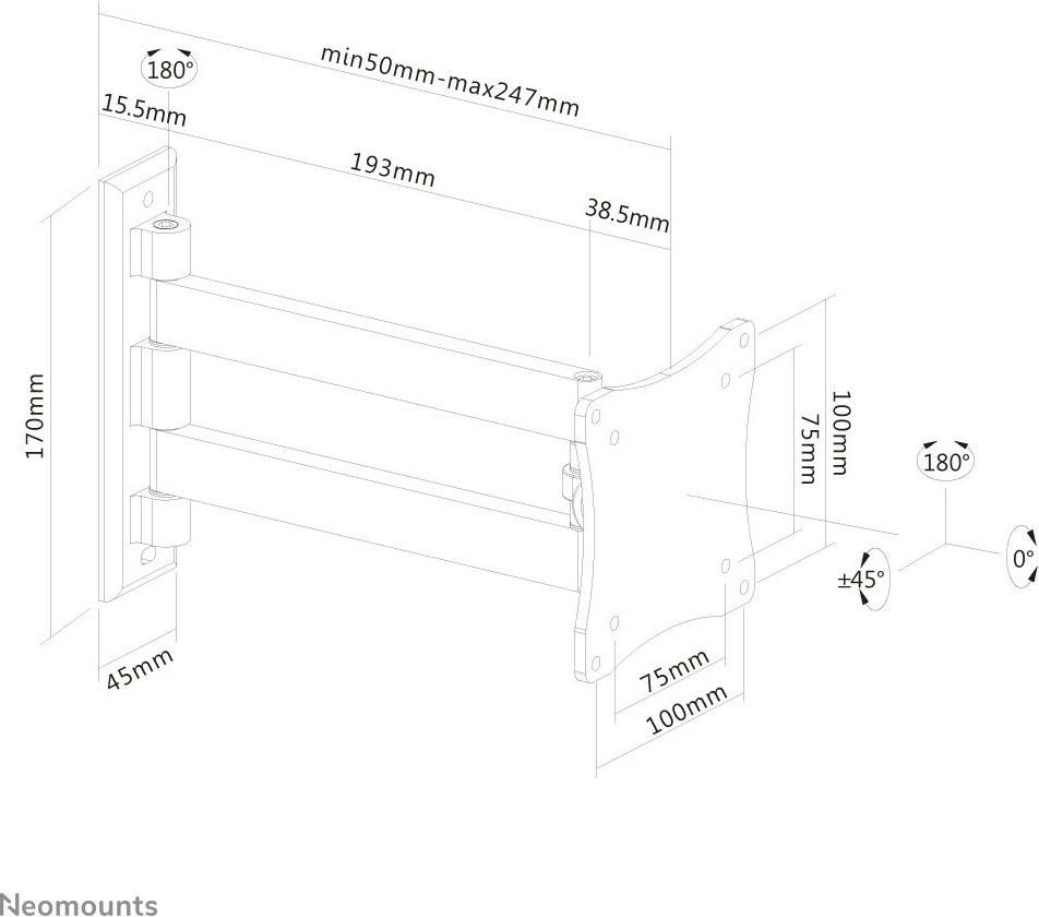 Mbajtëse muri Neomounts FPMA-W820BLACK për monitor/TV, full motion, 10-27 inç, alumini, e zezë