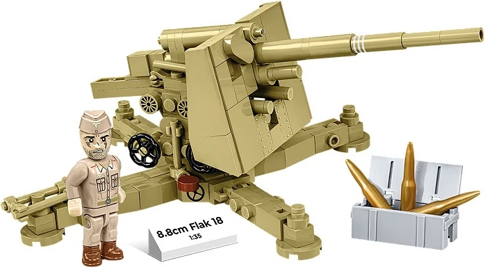 Set lodrash ndërtimi, Cobi, 8.8 cm Flak 18 (COBI-3141), 232 pjesë, shkallë 1:35, me figurë, ngjyrë shkretëtire