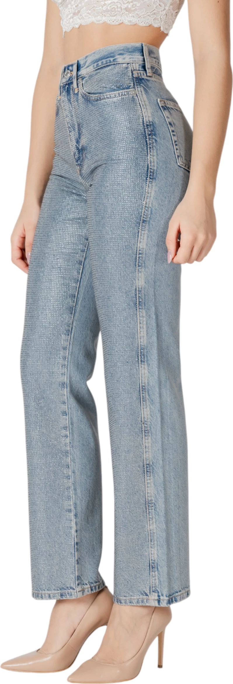 Xhinse për femra Only Onlhollywood-Riley Crys Hw S Red Dnm Cro 15341019, denim të çelëta [Madhësia: W27 L32]