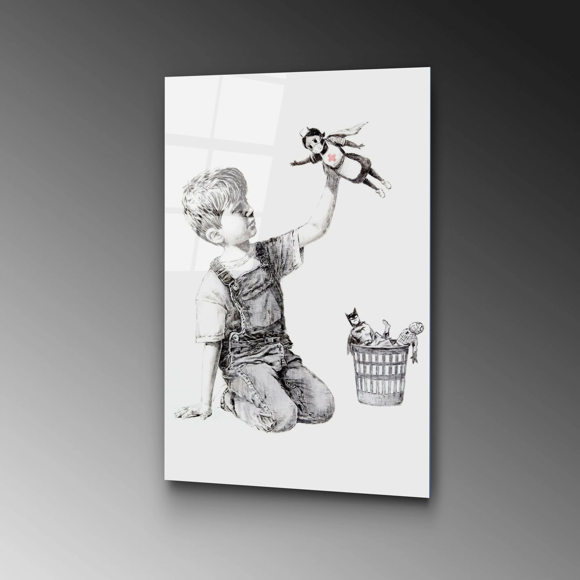 Pikturë dekorative prej xhami të temperuar, Banksy, shumëngjyrëshe, 45x65cm