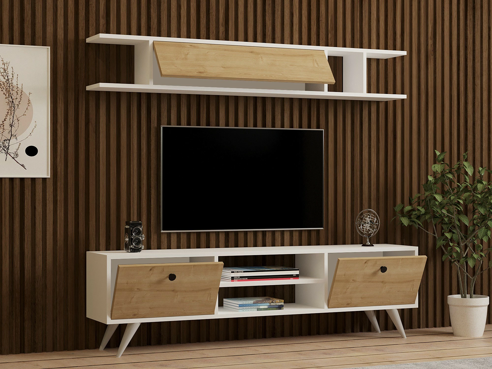Komodë TV Hanah Home, Italo, e bardhë dhe pishë
