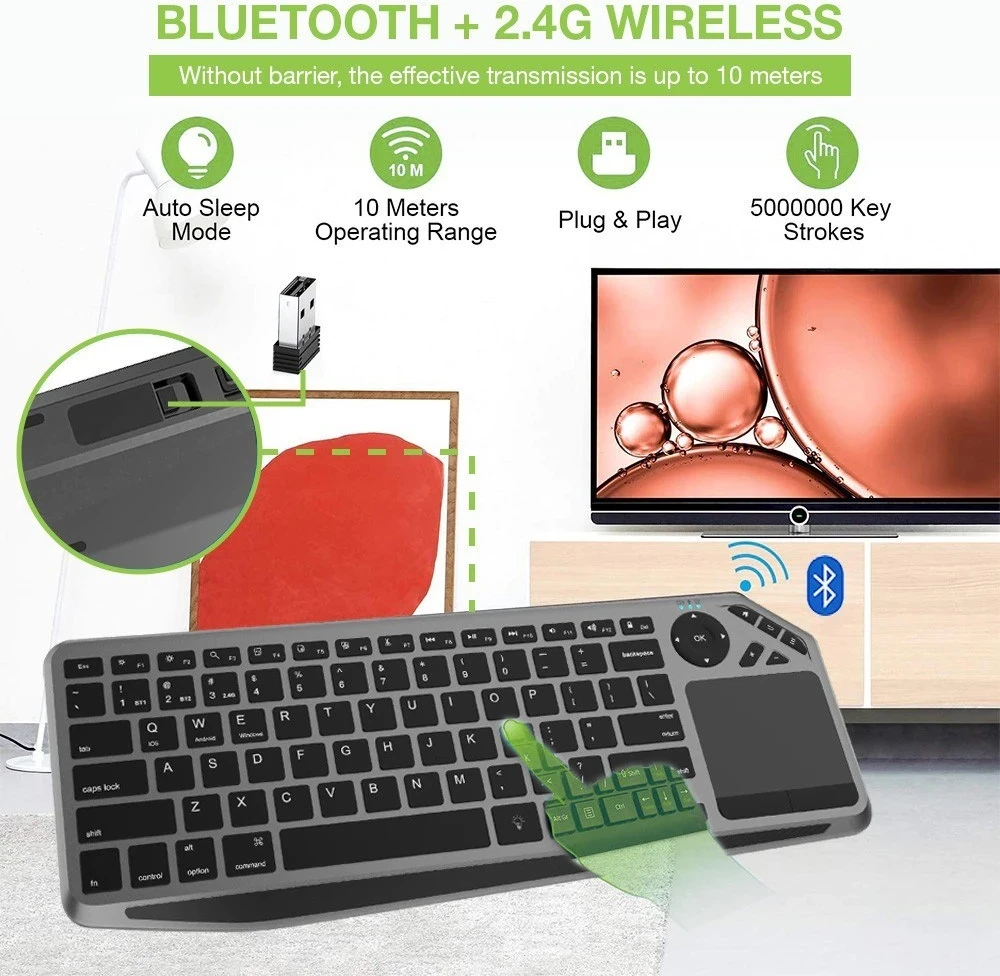 Tastierë TECHly ICTB9801TB, RF Wireless + Bluetooth, QWERTY US English, E zezë