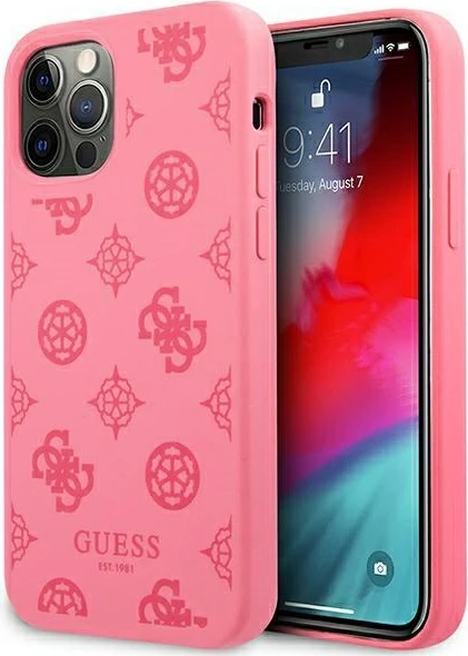 Mbështjellës Guess Peony Collection për iPhone 12 Pro Max 6.7", silikon, fuchsia