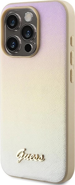 Mbështjellës Guess Saffiano Iridescent Script për iPhone 15 Pro Max 6.7", Gold
