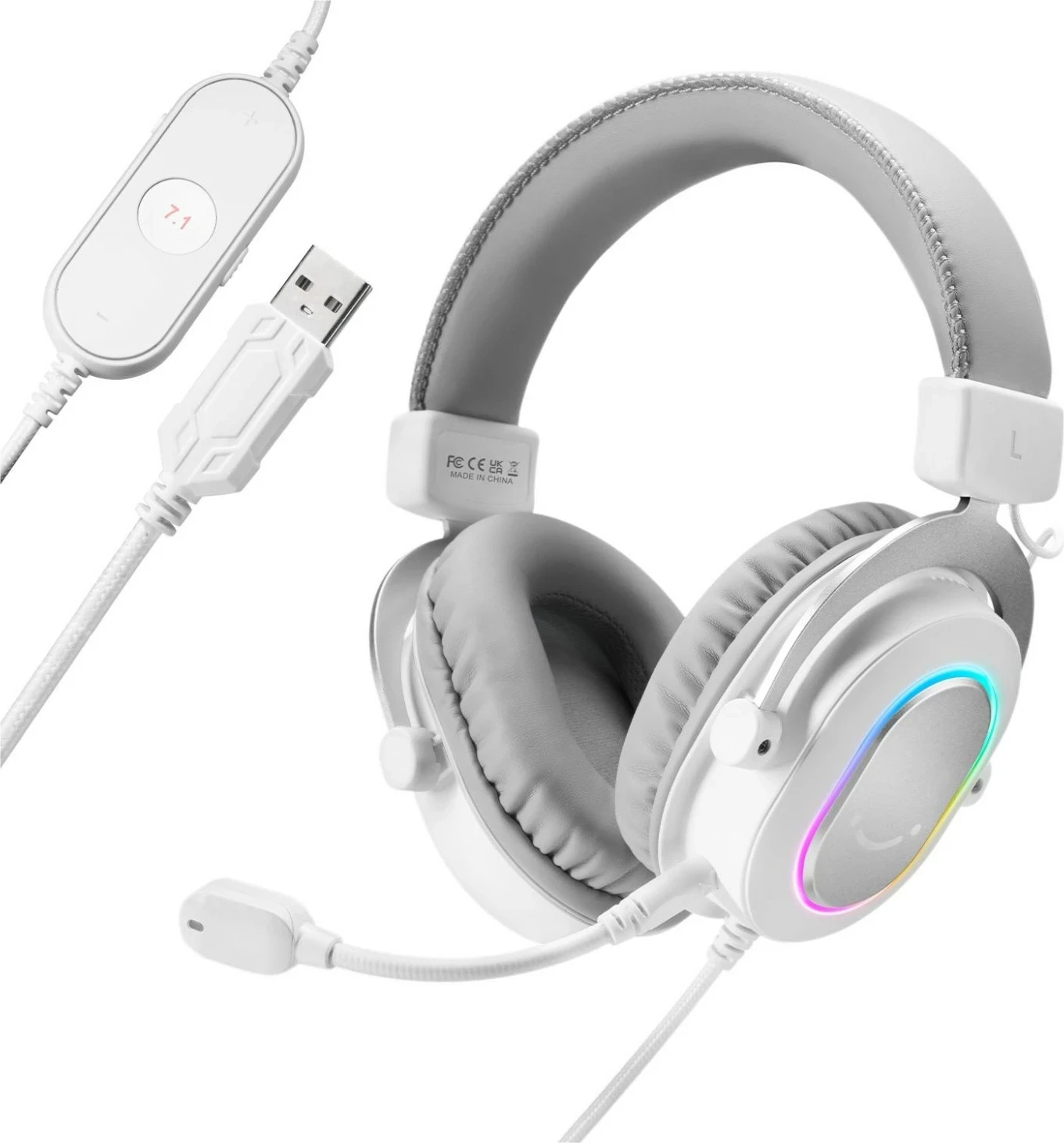 Kufje Fifine H6W AmpliGame, 7.1 Surround, RGB, USB/3.5mm, me mikrofon, të bardha