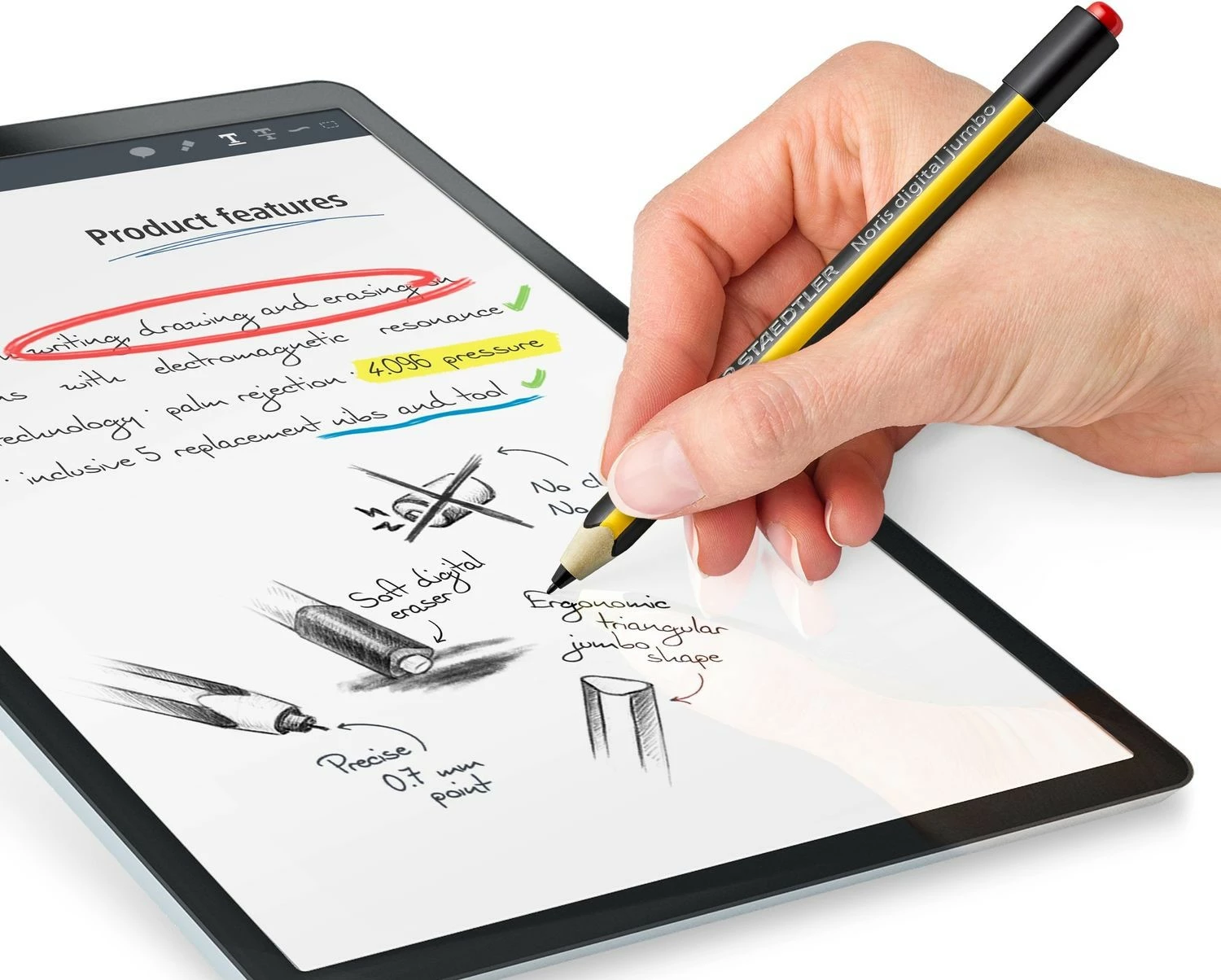 Stylus digital STAEDTLER Noris jumbo, për tablet grafik, zi-verdhë
