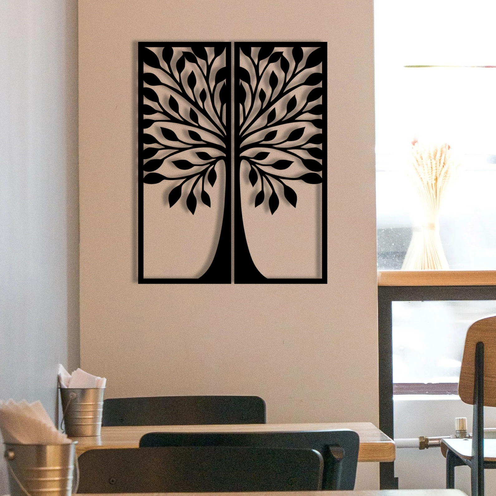 Aksesor dekorativ metalik për mur, Wallity Efsane, ngjyrë e zezë, 51x65cm