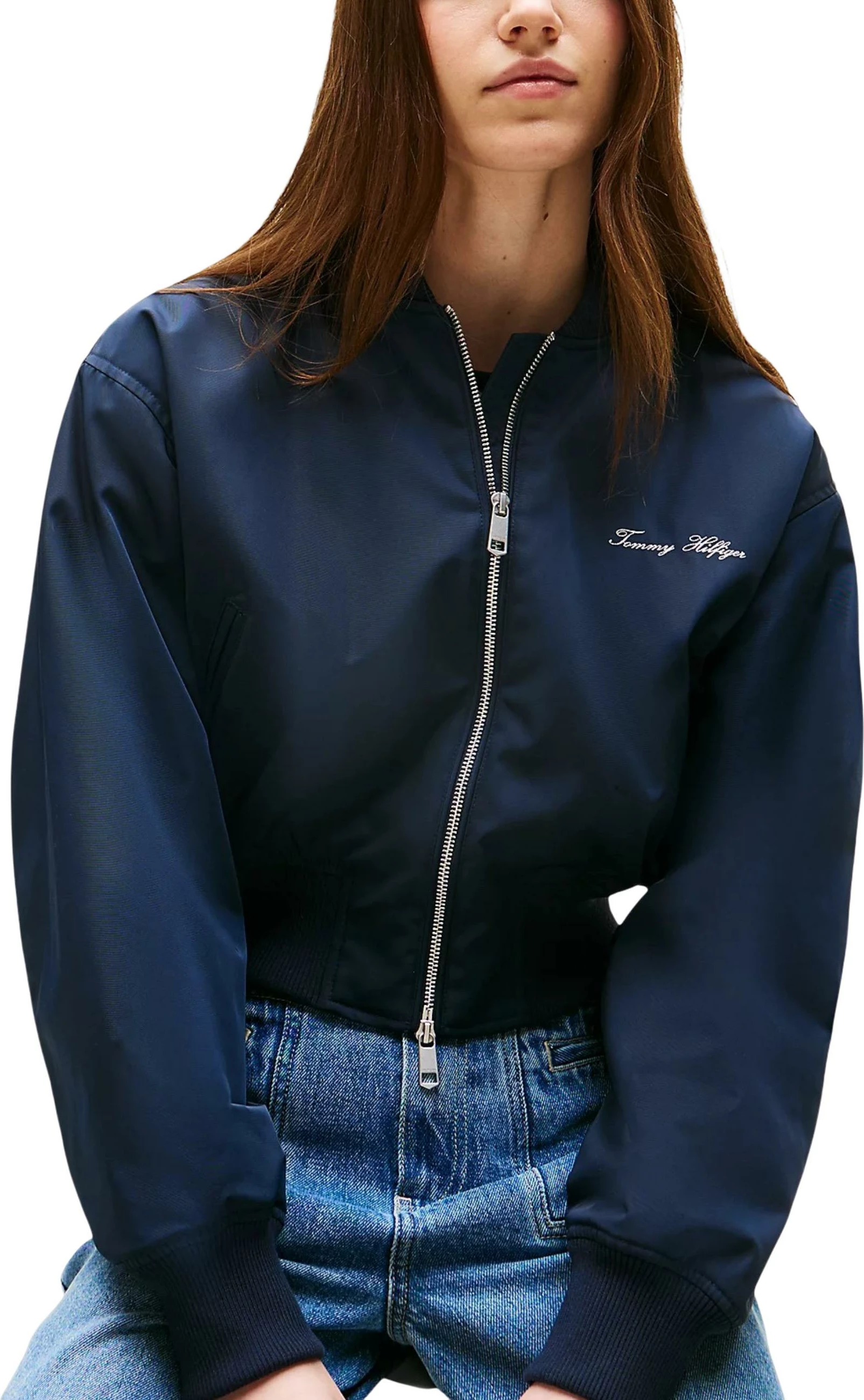 Jakne bomber për femra Tommy Hilfiger REG CROPPED BO WW0WW45634, kaltër e errët [Madhësia: XL]