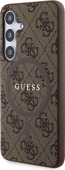 Mbështjellës Guess 4G Collection Leather Metal Logo MagSafe për Samsung Galaxy S24, Kafe