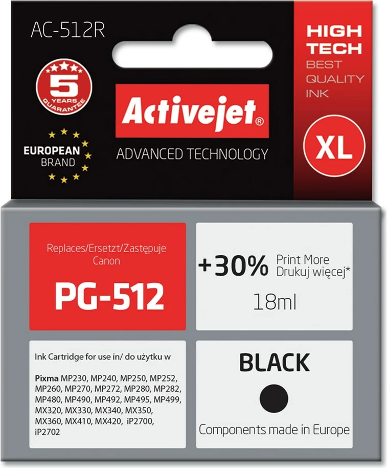 Ngjyrë zëvendësuese Activejet AC-512R për printer Canon, 18ml, e zezë