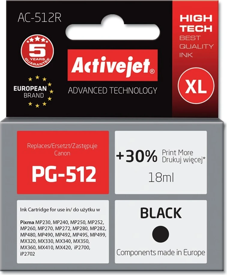 Ngjyrë zëvendësuese Activejet AC-512R për printer Canon, 18ml, e zezë