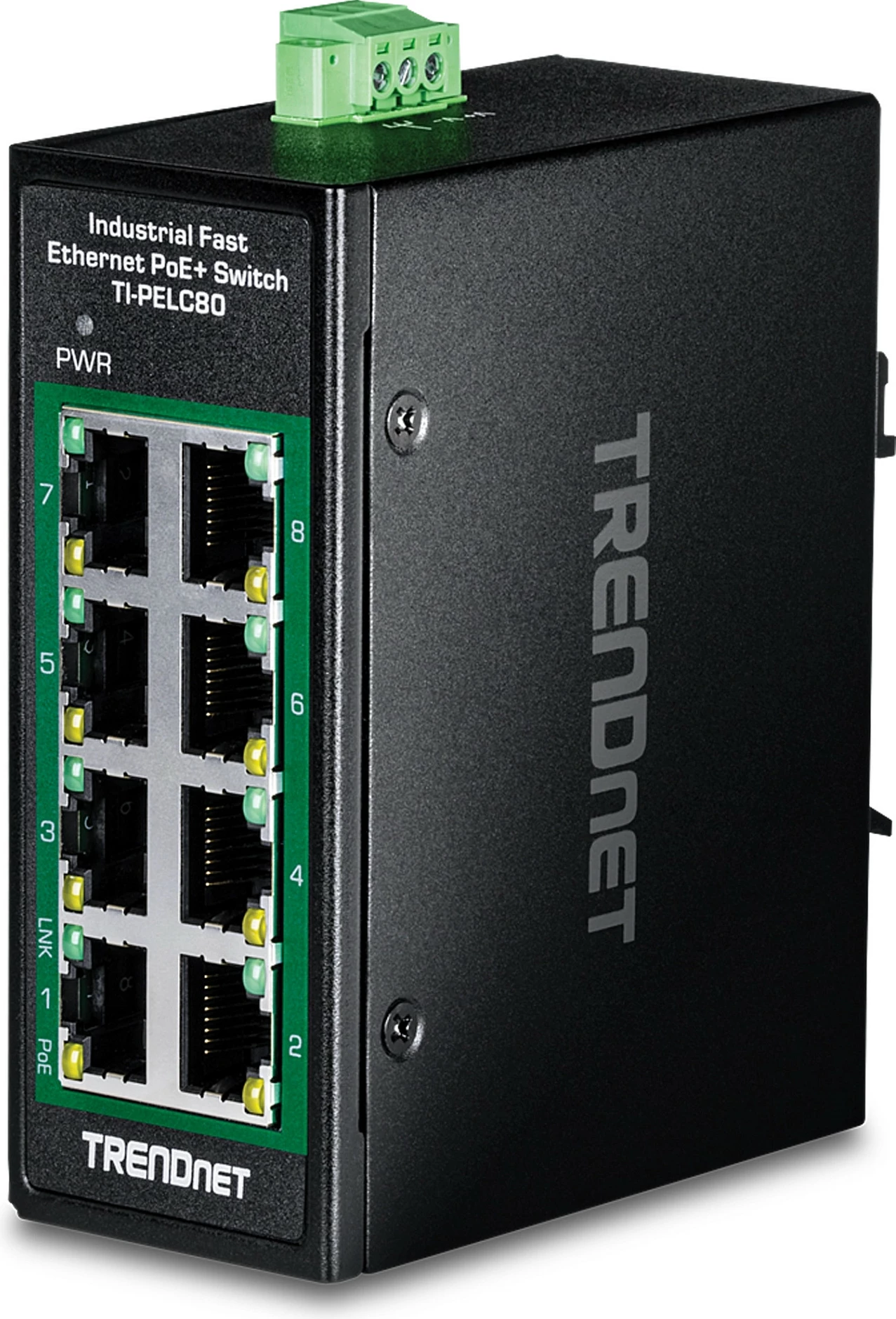 Switch industrial TRENDnet TI-PELC80, 8x Fast Ethernet PoE+, DIN rail, i zi