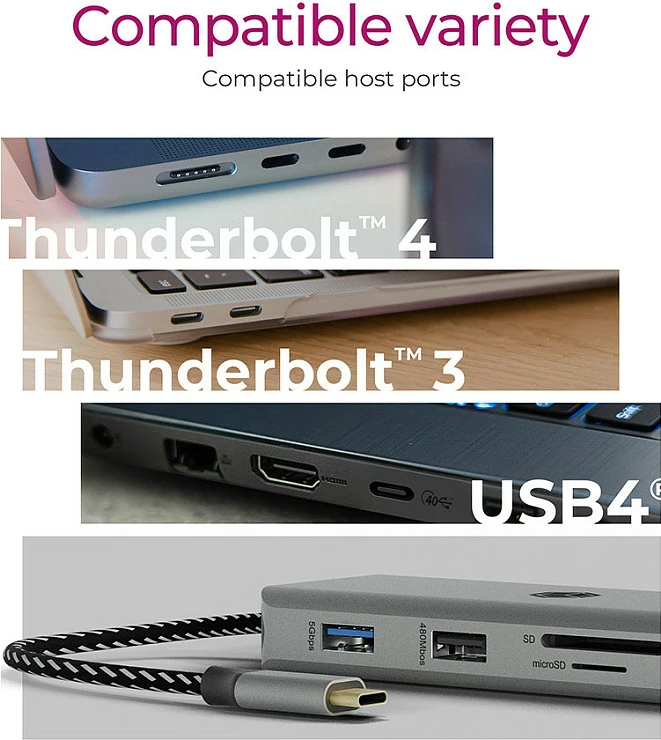Docking station RaidSonic ICY BOX IB-DK4012-CPD, USB 3.2 Gen 1 Type-C, 100 W, 10/100/1000 Mbit/s, Anthracite, Black
