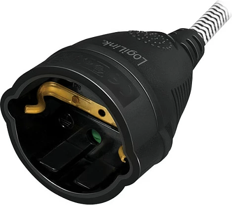 Zgjatues kabllo rryme LogiLink, CEE 7/7 në CEE 7/3, 3 m, tekstil, zi/hiri