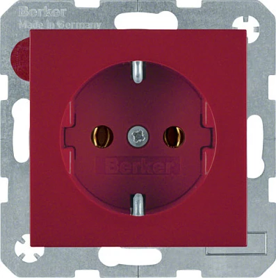 Prizë muri BERKER 47438912 SCHUKO Type F, 1x, 16A 250V, e kuqe me shkëlqim