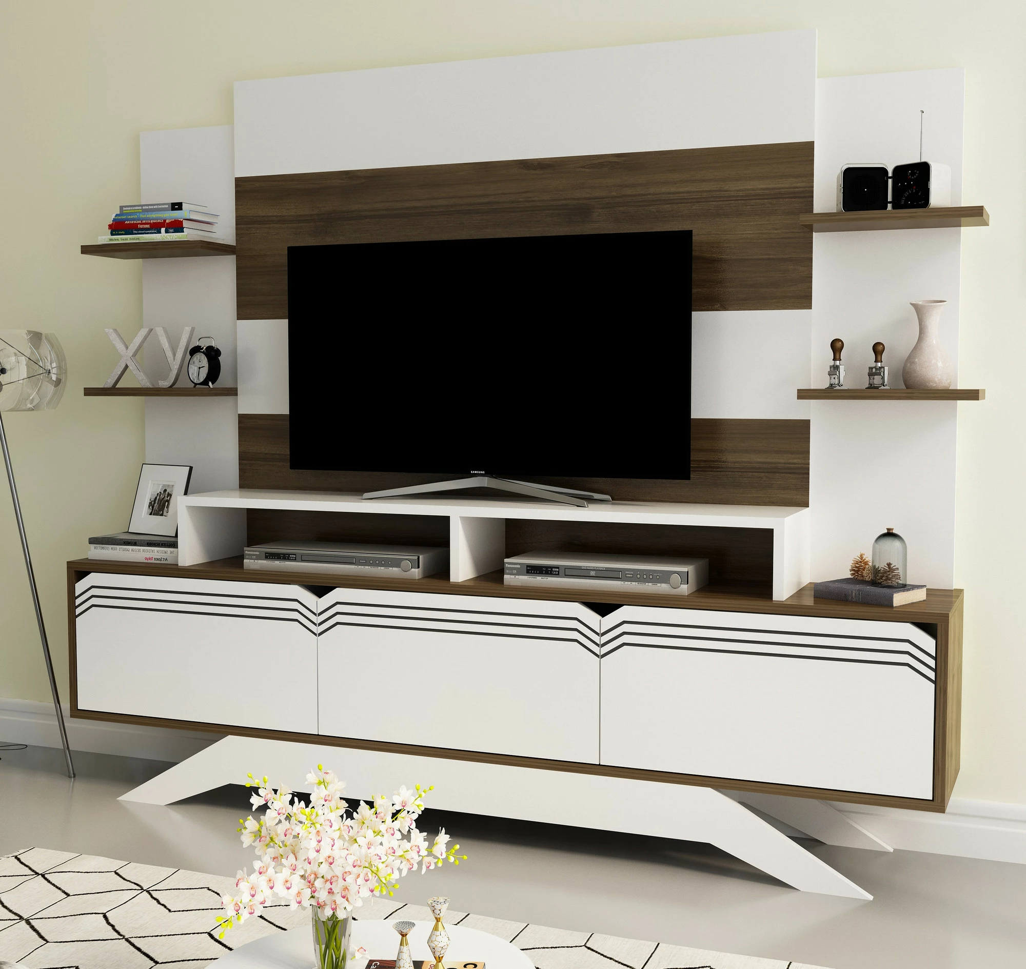 Komodë TV Hanah Home, Delpi, ngjyrë arre dhe e bardhë