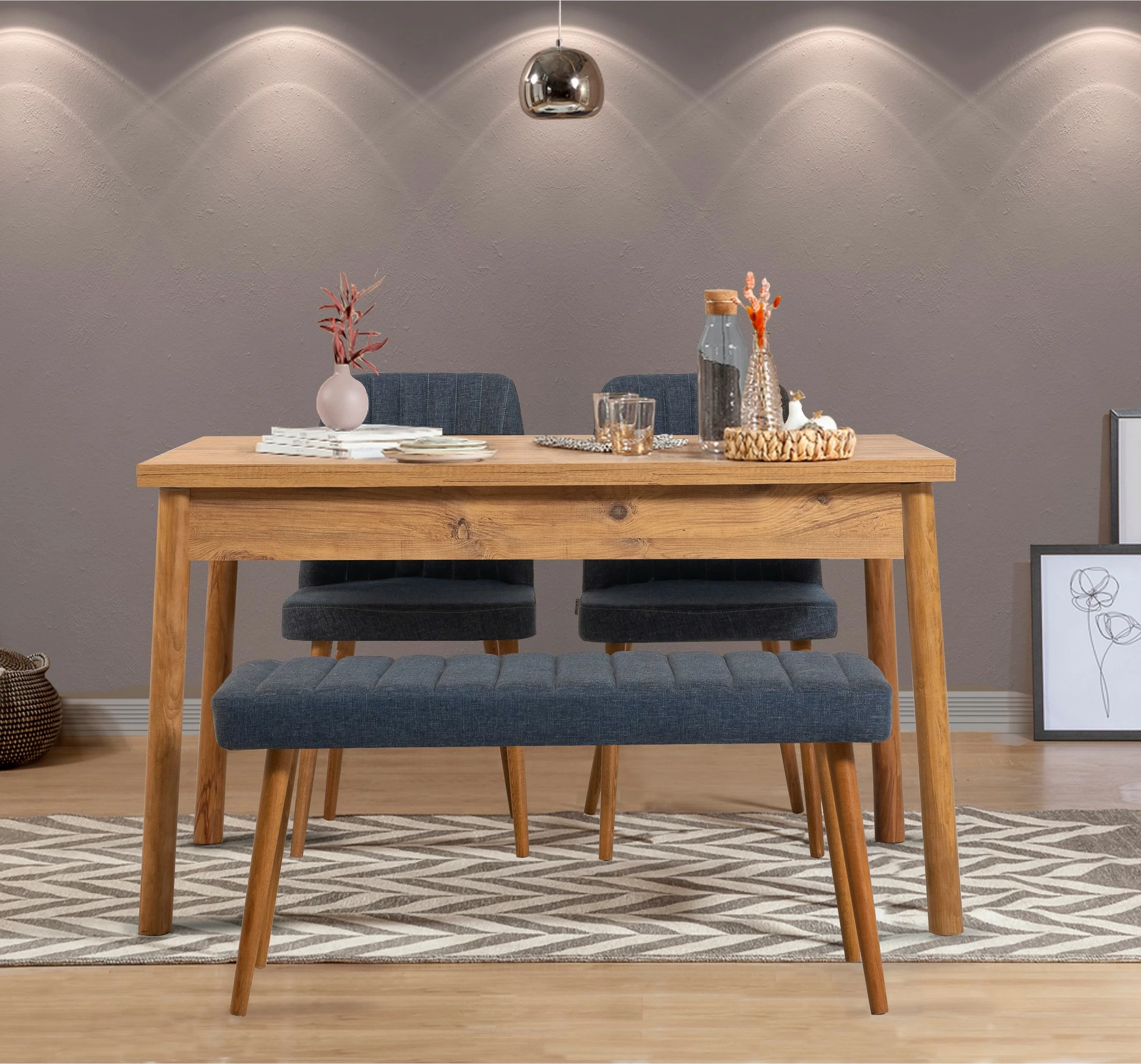 Set tavoline me karrige (4 copë), Hanah Home, Costa Atlantic-Navy Blue