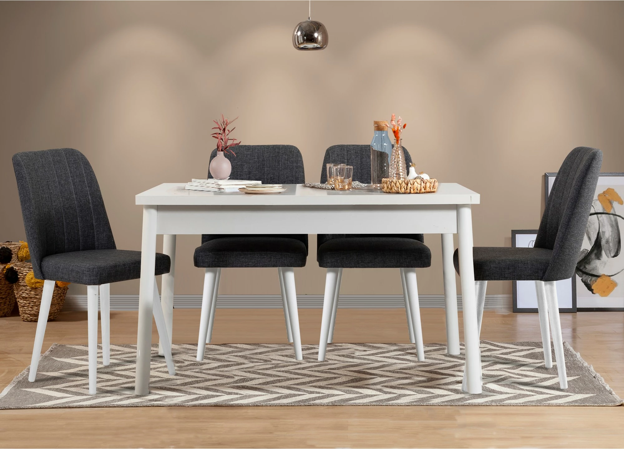 Tavolinë me karrige (5 copë), Skye Decor, ngjyrë e bardhë-antracit