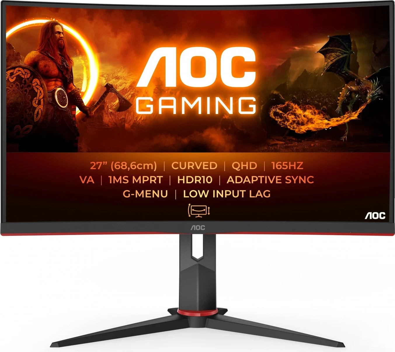 Monitor gaming AOC CQ27G2S/BK, 27'', QHD, 165Hz, e zezë e kuqe