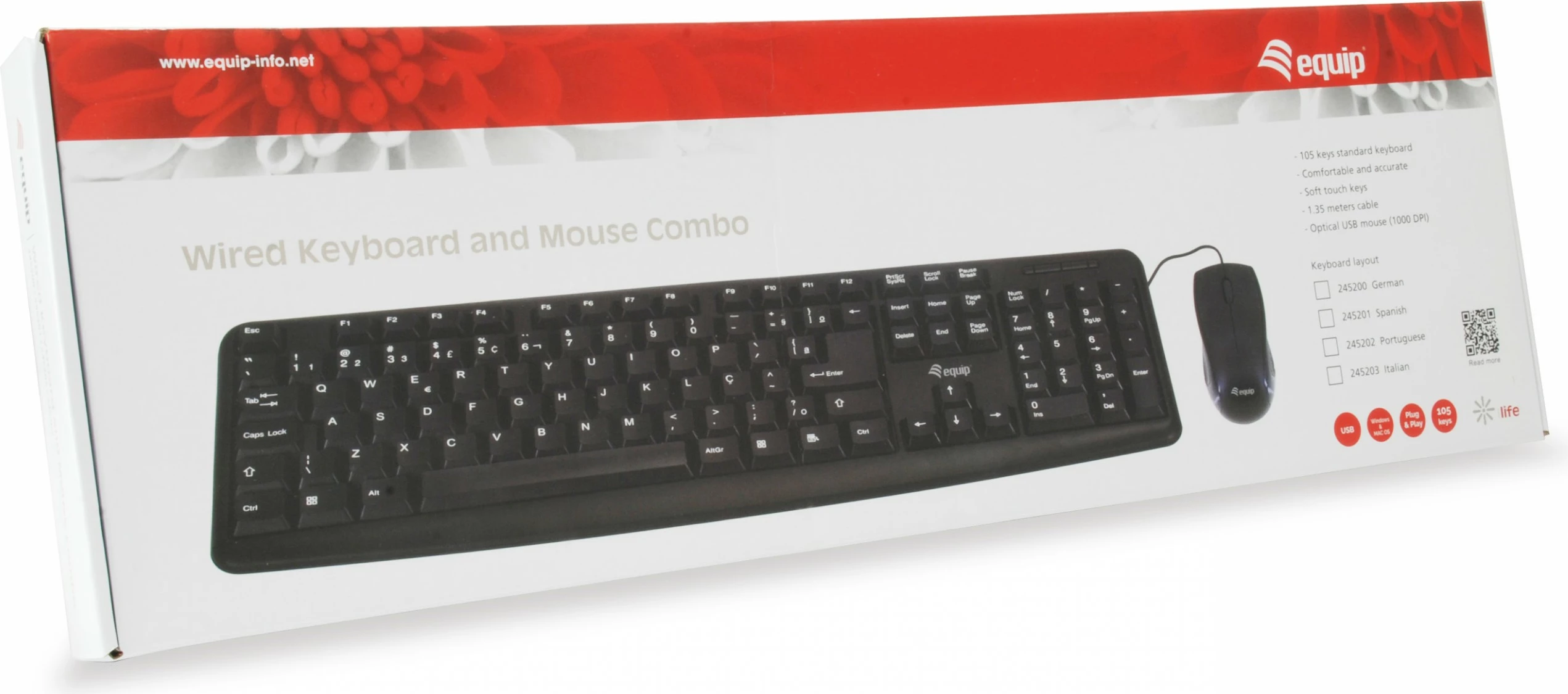 Tastierë me maus Equip 245201, full-size, USB, QWERTY, e zezë