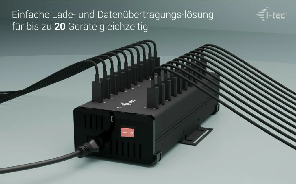 HUB USB-C/USB-A i-tec, 20 porta, 15W për port, 300W, i zi