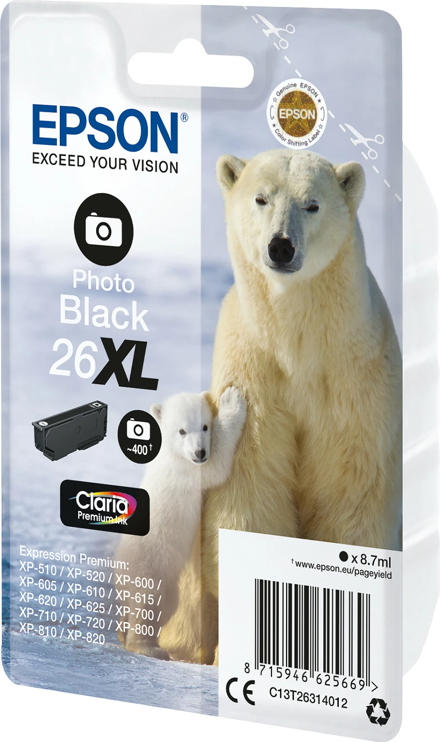 Toner Epson Polar Bear Singlepack Photo Black 26XL, High Yield, 8.7 ml