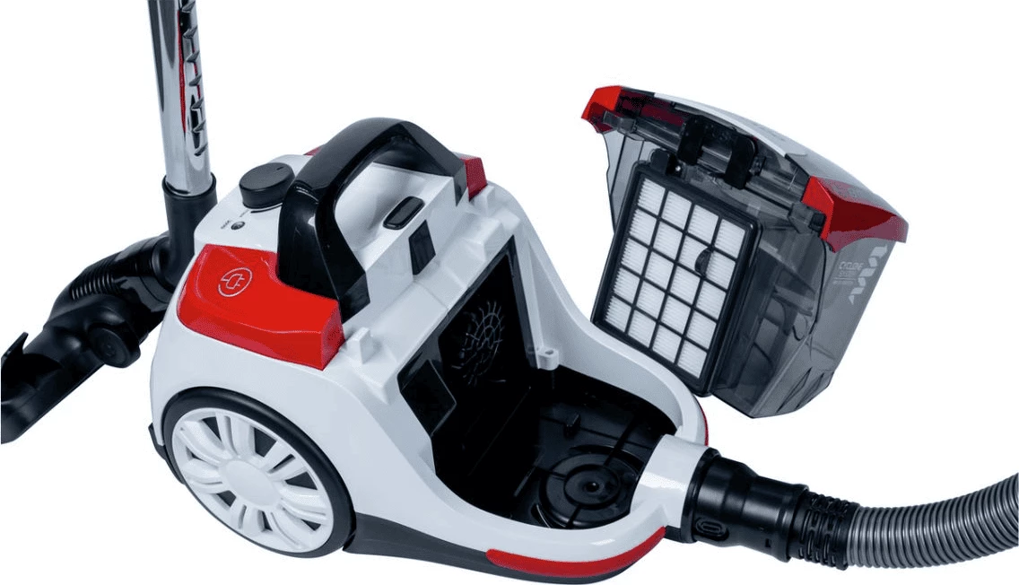 Fshesë me korrent Tornado VCCKC800RC, pa qese, filtër HEPA, kompakte, e zezë e bardhë e kuqe