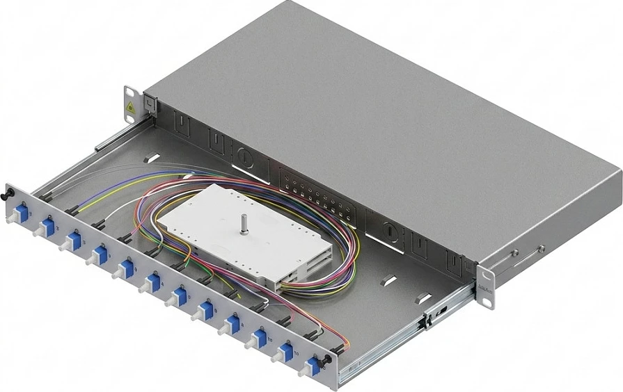 Panel optik Easylan LWL-Spleibox 19" 1U, 12 porte, 12x LC Duplex, OS2, gri
