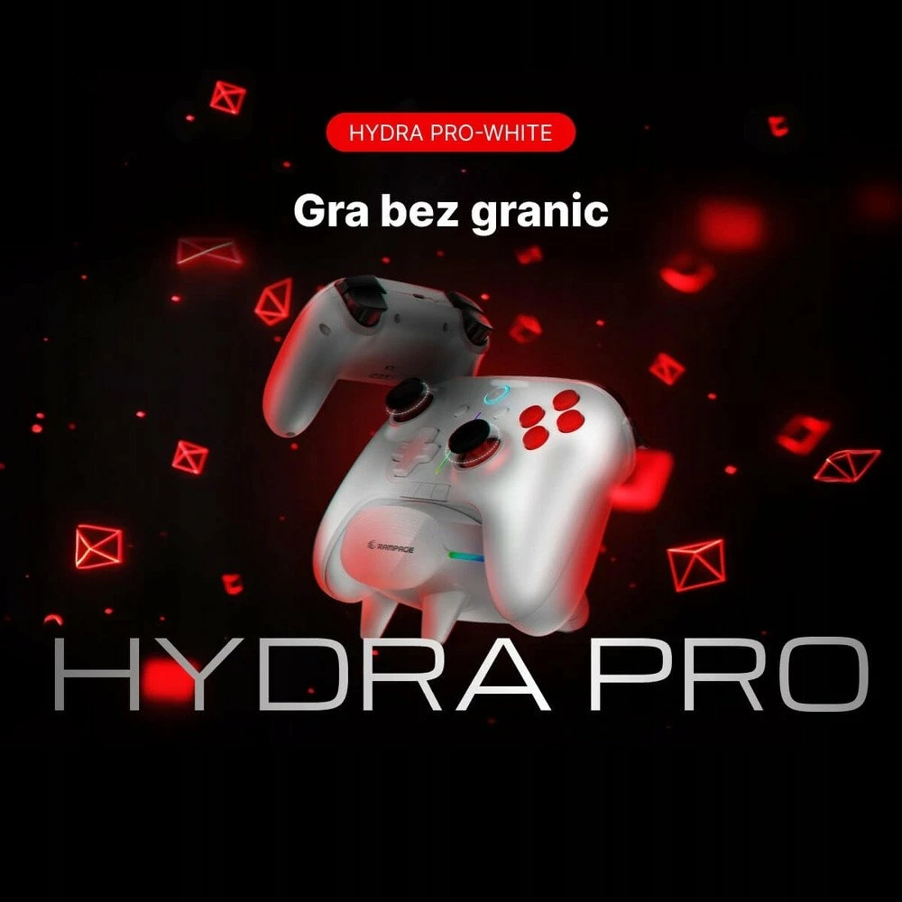 Kontroller loje Rampage Hydra Pro (HYDRAPRO-WHITE), RGB, Bluetooth/2.4GHz/USB, me stacion karikimi, Bardhë