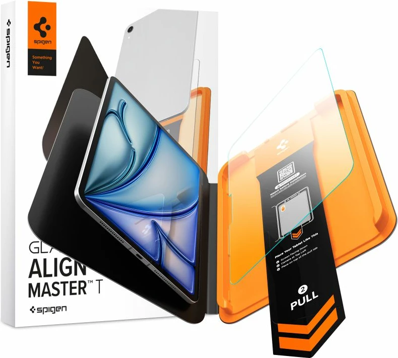 Xham mbrojtës i kalitur Spigen ALM Glas.tR T për iPad Air/Pro 11" (2018–2026), 10H+, Clear, set (xham + AlignMaster tray + kit)