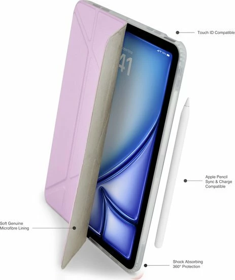 Mbështjellës për tablet Pipetto Origami No1, 5-në-1 stand, auto sleep/wake, për iPad Air 11 (2024) / iPad Air 10.9 (2022/2020), vjollcë metalike