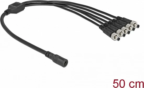 Kabllo ndarëse DC DeLOCK 5.5 x 2.1 mm, 1 femër në 5 mashkull, 50 cm, me vidë, e zezë