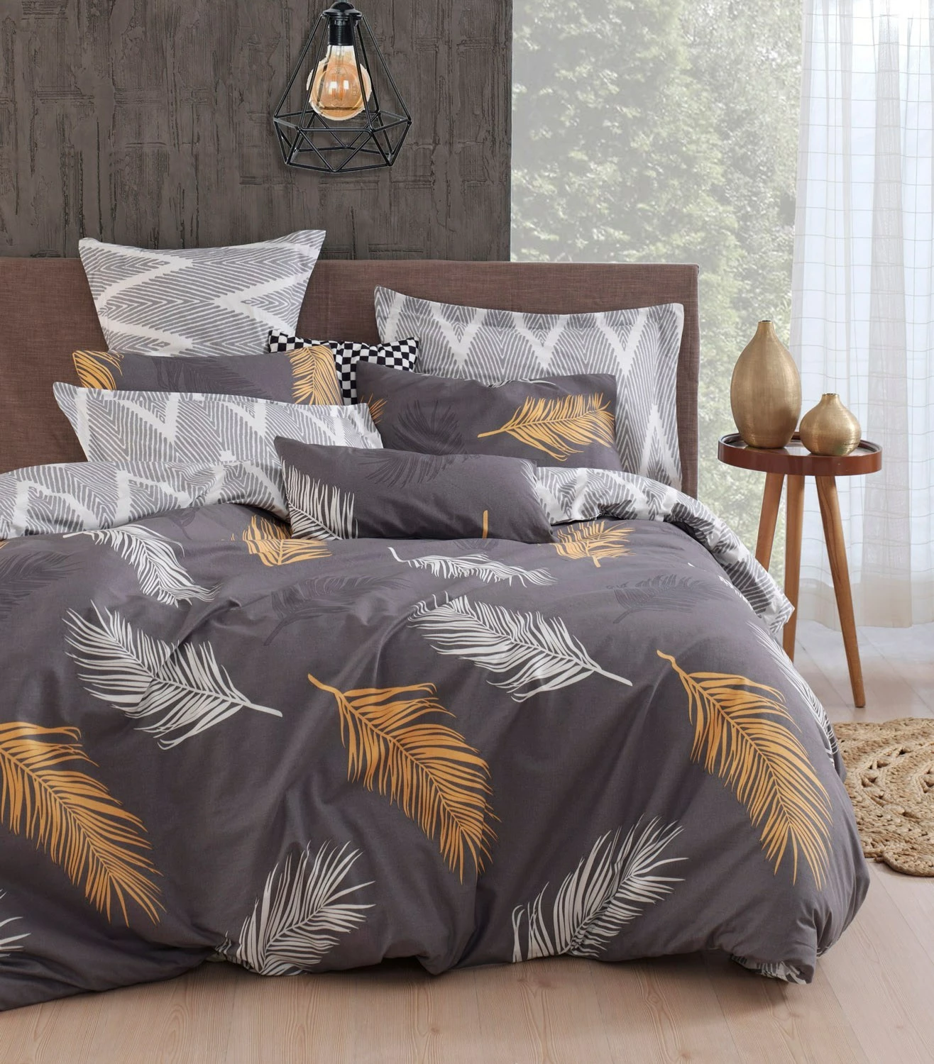 Set mbulesë jorgani XXL njësh, Olivia, ngjyrë ari dhe gri