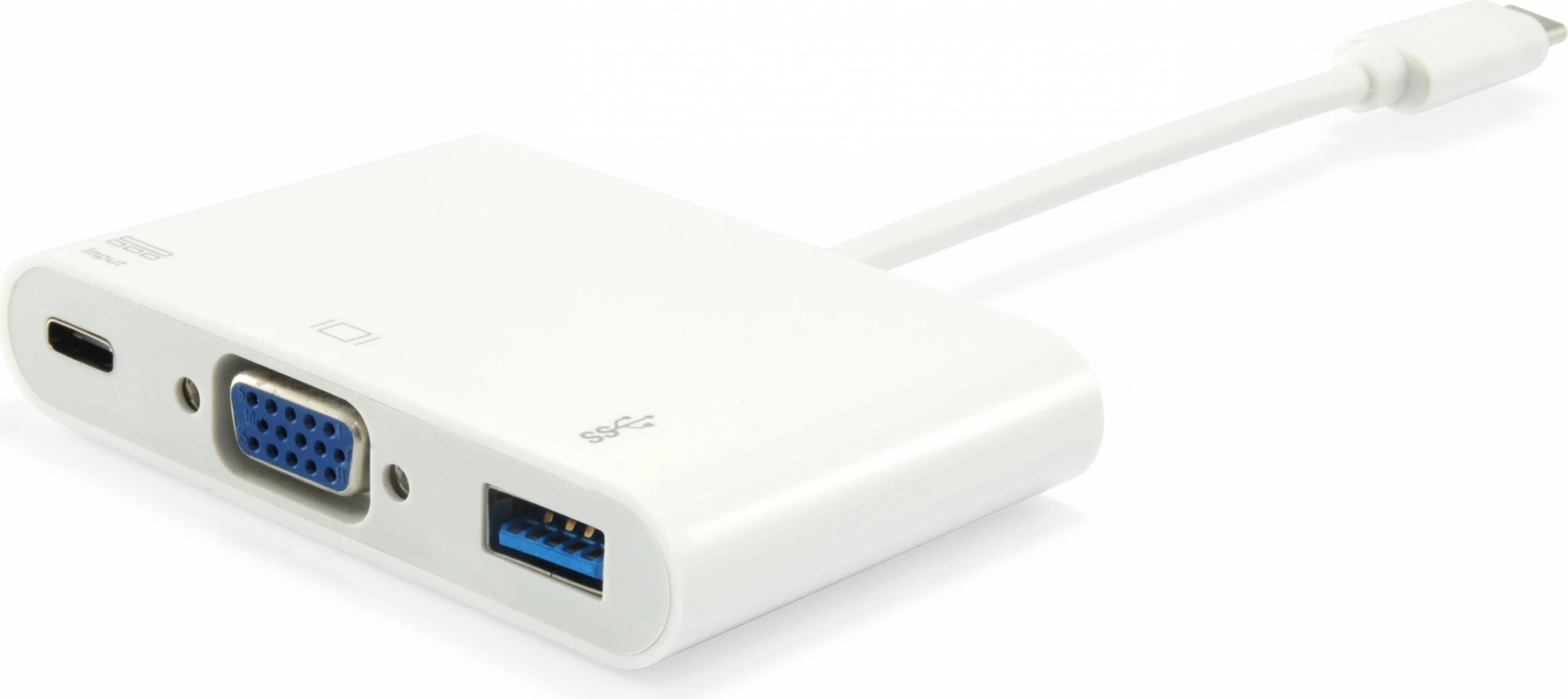 Adapter USB Type-C në VGA/USB-A/PD Equip, USB 3.2 Gen 1, e bardhë