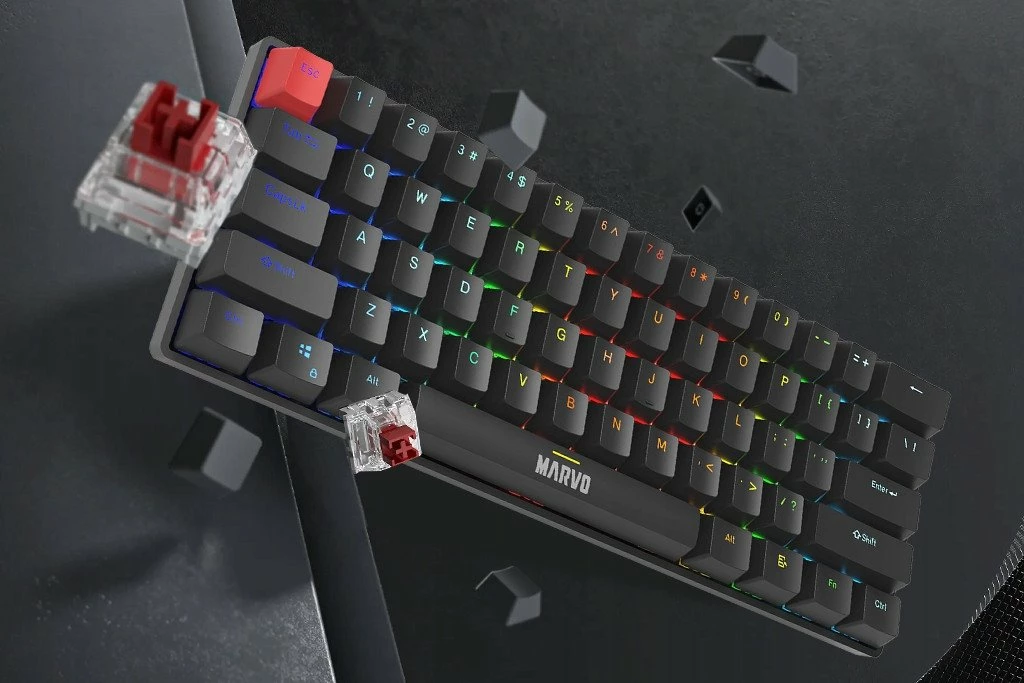 Tastierë mekanike Marvo Saber 61 KG933G EN, 60%, RGB, ZDZ Red, US layout, e zezë