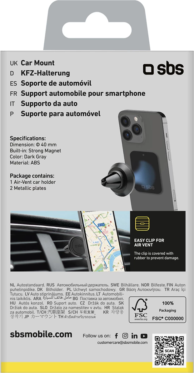 Mbajtës magnetik për celular SBS TESUPMAGMCLIP, për ventilator të makinës, i zi