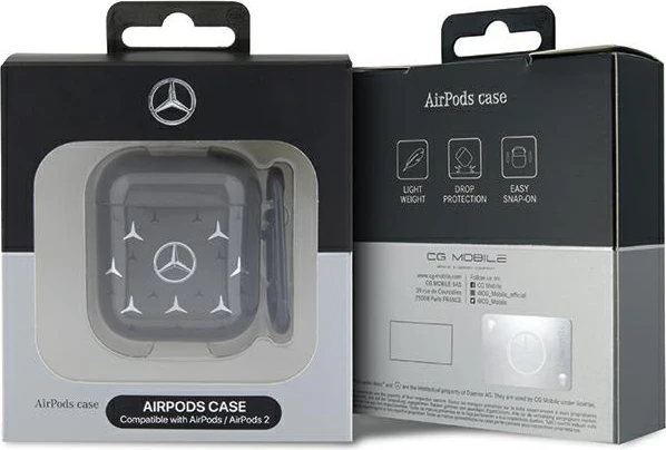 Mbështjellës Mercedes MEA28DPMGS për AirPods 1/2, Large Star Pattern, i zi