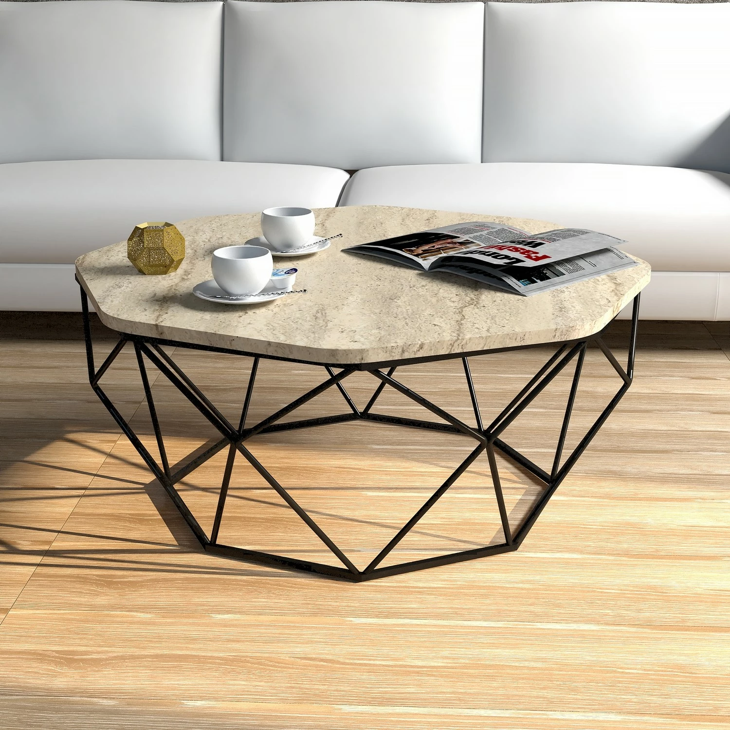 Tavolinë kafeje Skye Decor, diamant, ngjyrë travertin