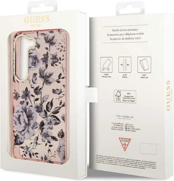 Mbështjellës Guess GUHCS23MHCFWSP për Samsung Galaxy S23+, Flower Collection, Rozë