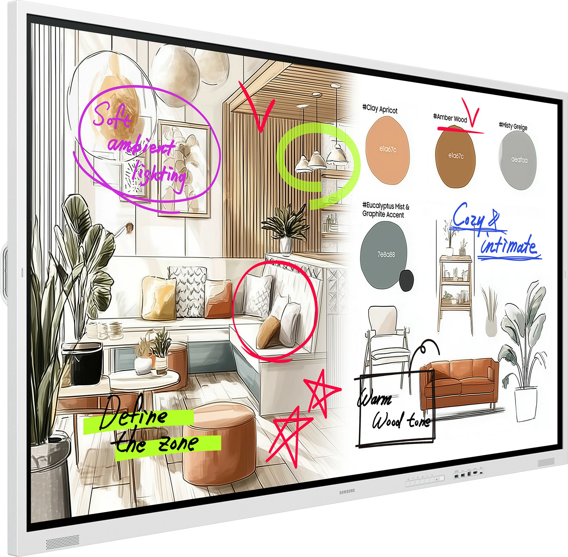 Ekran interaktiv Samsung WM75FX, 75", 4K UHD, Touch IR, HDMI/USB-C, Wi‑Fi, i bardhë/gri